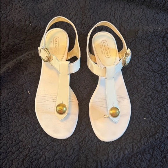 Coach Cream Sandals with Gold Buckle - Picture 4 of 14